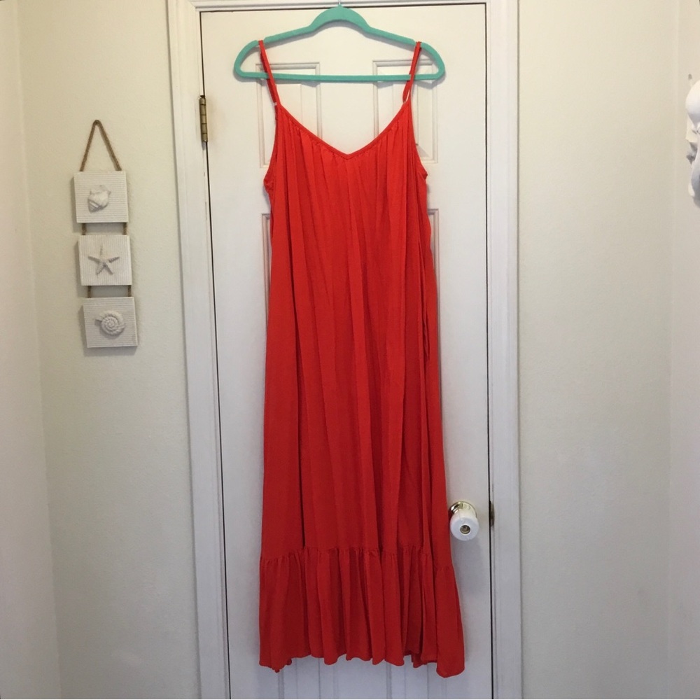 Red Spaghetti-Strap Maxi Dress